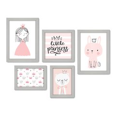 Kit Com 5 Quadros Decorativos - Princesa - Infantil - Menina - Bebê - Baby - Quarto - 304kq01 - Allodi