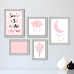 Kit Com 5 Quadros Decorativos - Sonhe Alto Minha Pequena - Infantil - Bebê - Baby - 305kq01 - comprar online