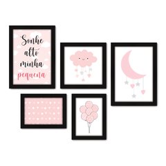 Kit Com 5 Quadros Decorativos - Sonhe Alto Minha Pequena - Infantil - Bebê - Baby - 305kq01 na internet