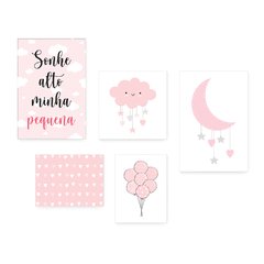Kit 5 Placas Decorativas - Sonhe Alto Minha Pequena - Infantil Bebê Quarto Menina - 305ktpl5 - comprar online