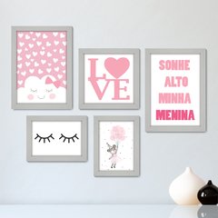 Kit Com 5 Quadros Decorativos - Sonhe Alto Minha Menina - Infantil - Bebê - Baby - 307kq01 - comprar online