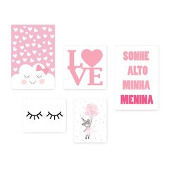 Kit 5 Placas Decorativas - Sonhe Alto Minha Menina - Infantil Bebê Quarto Menina - 307ktpl5 - comprar online
