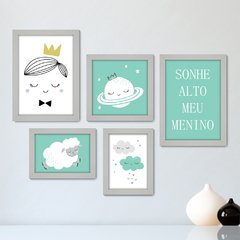 Kit Com 5 Quadros Decorativos - Sonhe Alto Meu Menino - Infantil - Bebê - Baby - 308kq01 - comprar online
