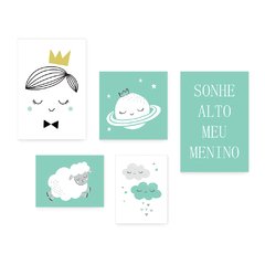 Kit 5 Placas Decorativas - Sonhe Alto Meu Menino - Infantil Bebê Quarto Menino - 308ktpl5 - comprar online