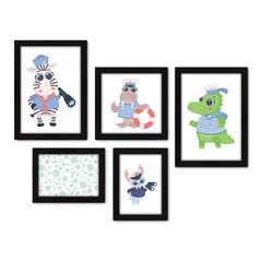 Kit Com 5 Quadros Decorativos - Animais - Marinheiro - Infantil - Baby - Bebê - 310kq01 na internet