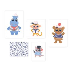 Kit 5 Placas Decorativas - Animais - Marinheiro - Infantil Bebê Quarto Menino Menina - 311ktpl5 - comprar online