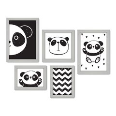 Kit Com 5 Quadros Decorativos - Panda - Infantil - Baby - Animais - Bebê - 312kq01 - Allodi