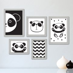 Kit Com 5 Quadros Decorativos - Panda - Infantil - Baby - Animais - Bebê - 312kq01 - comprar online