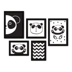 Kit Com 5 Quadros Decorativos - Panda - Infantil - Baby - Animais - Bebê - 312kq01 na internet