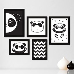Kit Com 5 Quadros Decorativos - Panda - Infantil - Baby - Animais - Bebê - 312kq01