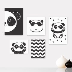 Kit 5 Placas Decorativas - Panda - Infantil Bebê Quarto Menino Menina - 312ktpl5