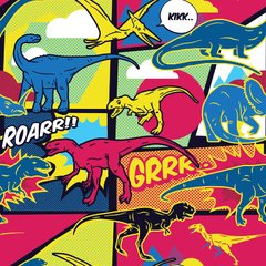Papel de Parede Adesivo 3 Metros - Dinossauros - Quadrinhos - Comics - Revestimento - 312ppi