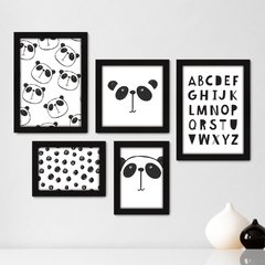 Kit Com 5 Quadros Decorativos - Panda Alfabeto Infantil - Baby - 313kq01