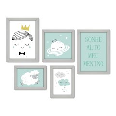 Kit Com 5 Quadros Decorativos - Sonhe Alto Meu Menino - Infantil - 314kq01 - Allodi