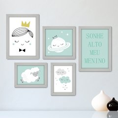 Kit Com 5 Quadros Decorativos - Sonhe Alto Meu Menino - Infantil - 314kq01 - comprar online