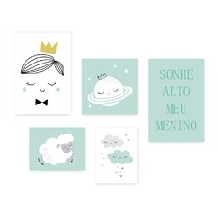 Kit 5 Placas Decorativas - Sonhe Alto Meu Menino - Infantil Bebê Quarto Menino - 314ktpl5 - comprar online