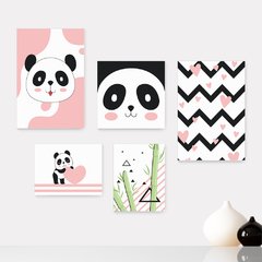 Kit 5 Placas Decorativas - Panda - Infantil Bebê Quarto Menino Menina - 315ktpl5