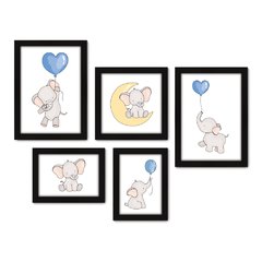 Kit Com 5 Quadros Decorativos - Elefantes - Infantil - Baby - Bebê - 316kq01 na internet