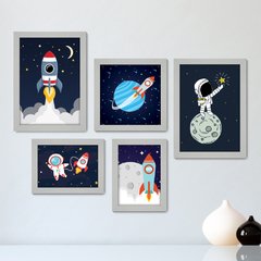 Kit Com 5 Quadros Decorativos - Espaço - Astronauta - Nave - Infantil - Baby - Bebê - 317kq01 - comprar online
