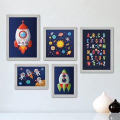 Kit Com 5 Quadros Decorativos - Espaço - Astronauta - Nave - Infantil - Baby - Bebê - 318kq01 - comprar online