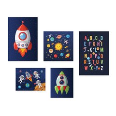 Kit 5 Placas Decorativas - Espaço - Astronauta - Nave - Infantil Bebê Quarto Menino Menina - 318ktpl5 - comprar online