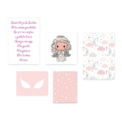 Kit 5 Placas Decorativas - Santo Anjo - Infantil Bebê Quarto Menina - 319ktpl5 - comprar online