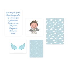 Kit 5 Placas Decorativas - Santo Anjo - Infantil Bebê Quarto Menino - 320ktpl5 - comprar online
