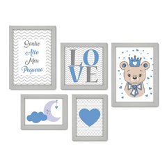 Kit Com 5 Quadros Decorativos - Sonhe Alto Pequeno - Ursinho - Love - Infantil - Bebê - 322kq01 - Allodi