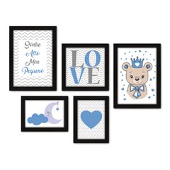 Kit Com 5 Quadros Decorativos - Sonhe Alto Pequeno - Ursinho - Love - Infantil - Bebê - 322kq01 na internet