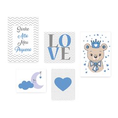 Kit 5 Placas Decorativas - Sonhe Alto Pequeno Ursinho Love Infantil Bebê Quarto Menino - 322ktpl5 - comprar online