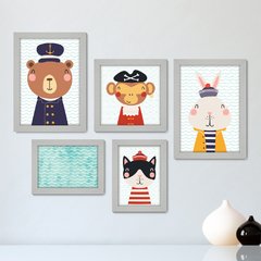 Kit Com 5 Quadros Decorativos - Animais - Marinheiro - Infantil - Baby - 324kq01 - comprar online