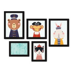 Kit Com 5 Quadros Decorativos - Animais - Marinheiro - Infantil - Baby - 324kq01 na internet