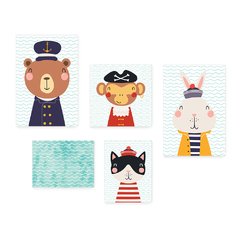 Kit 5 Placas Decorativas - Animais Marinheiro Infantil Bebê Quarto Menino Menina - 324ktpl5 - comprar online