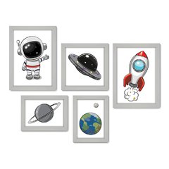 Kit Com 5 Quadros Decorativos - Astronauta - Infantil - Bebê - 325kq01 - Allodi