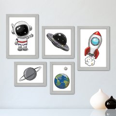 Kit Com 5 Quadros Decorativos - Astronauta - Infantil - Bebê - 325kq01 - comprar online