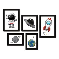 Kit Com 5 Quadros Decorativos - Astronauta - Infantil - Bebê - 325kq01 na internet