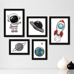 Kit Com 5 Quadros Decorativos - Astronauta - Infantil - Bebê - 325kq01