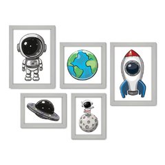 Kit Com 5 Quadros Decorativos - Astronauta - Infantil - Baby - 326kq01 - Allodi