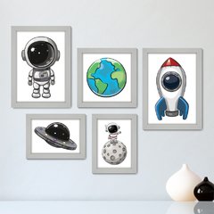 Kit Com 5 Quadros Decorativos - Astronauta - Infantil - Baby - 326kq01 - comprar online