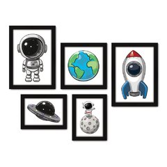 Kit Com 5 Quadros Decorativos - Astronauta - Infantil - Baby - 326kq01 na internet