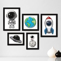 Kit Com 5 Quadros Decorativos - Astronauta - Infantil - Baby - 326kq01