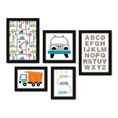 Kit Com 5 Quadros Decorativos - Carrinhos - Alfabeto - Infantil - Baby - 327kq01 na internet