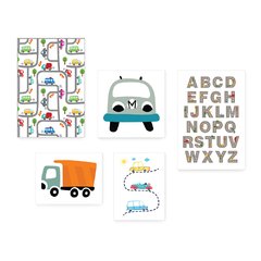 Kit 5 Placas Decorativas - Carrinhos Alfabeto Infantil Bebê Quarto Menino Menina - 327ktpl5 - comprar online