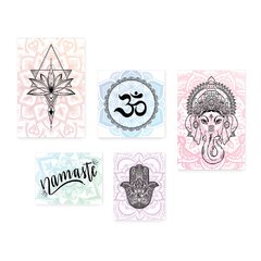 Kit 5 Placas Decorativas - Ganesha Flor de Lótus Om Namastê Hamsa Casa Quarto Sala - 330ktpl5 - comprar online