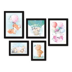 Kit Com 5 Quadros Decorativos - Animais - Infantil - Baby - Bebê - 332kq01 na internet