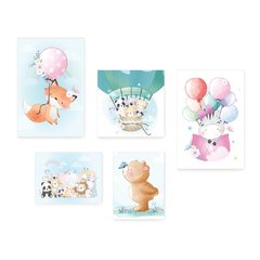Kit 5 Placas Decorativas - Animais Safari Infantil Bebê Quarto Menino Menina - 332ktpl5 - comprar online