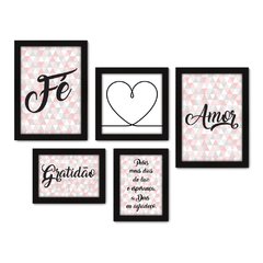 Kit Com 5 Quadros Decorativos - Fé - Amor - Gratidão - Deus - 333kq01 na internet