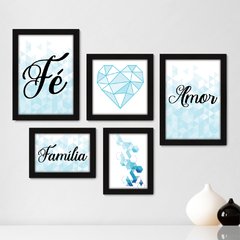 Kit Com 5 Quadros Decorativos - Fé - Amor - Família - 334kq01