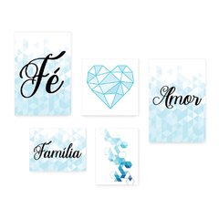 Kit 5 Placas Decorativas - Fé Amor Família Palavras Casa Quarto Sala - 334ktpl5 - comprar online