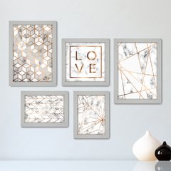 Kit Com 5 Quadros Decorativos - Amor - Abstratos - Geométricos - Quarto - Sala - 335kq01 - comprar online